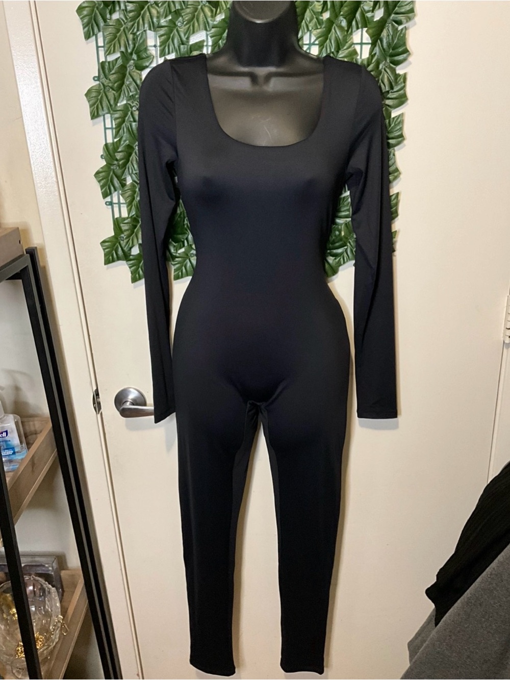 Black Long-Sleeve Scoop Neck jumpsuit